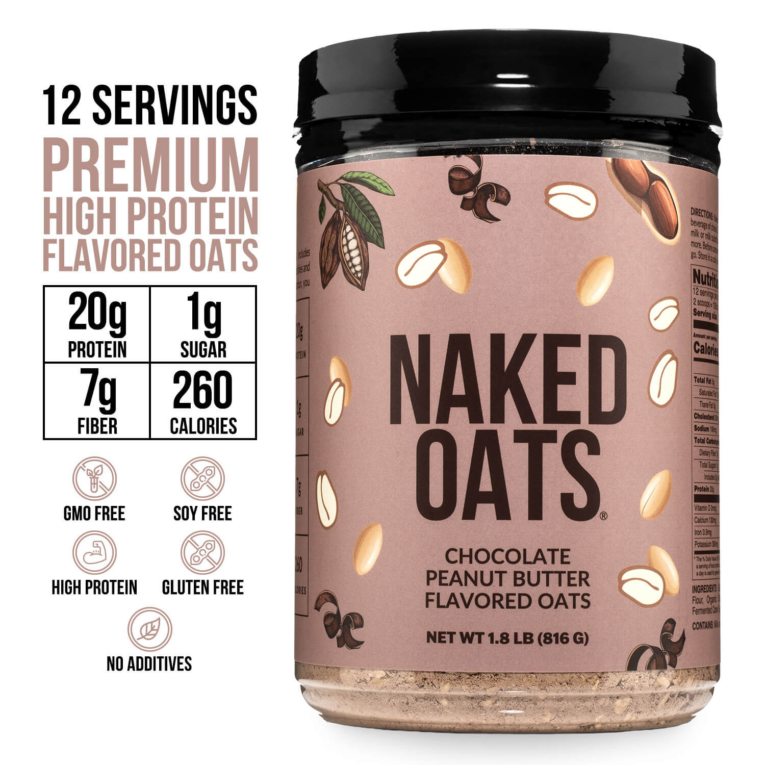 Chocolate Peanut Butter Protein Oats - Chocolate Peanut Butter